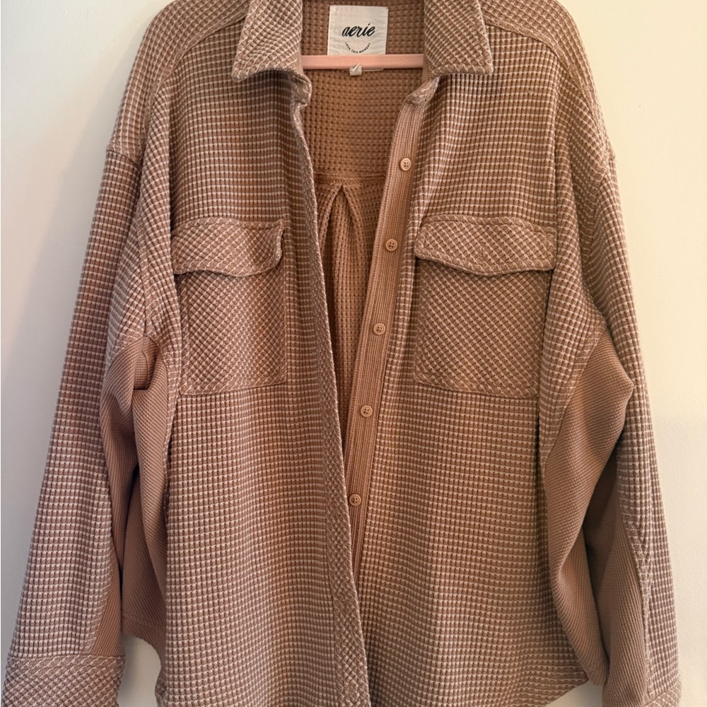 Aerie Women's Taupe Knit Shacket Sweater